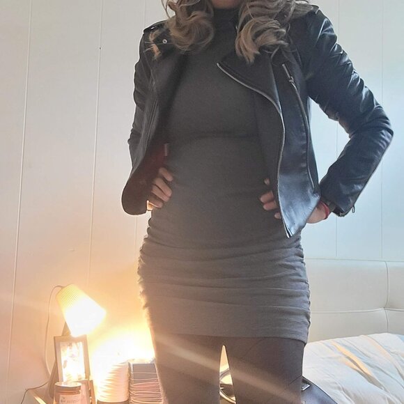 Grey Ruched Turtleneck Bodycon Dress – Size M - Picture 1 of 8